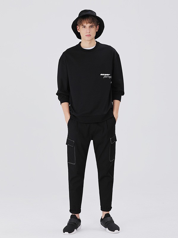 MARKLESS男装2020秋冬季黑色印花上衣