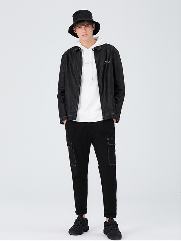 MARKLESS男装2020秋冬季黑色印花外套