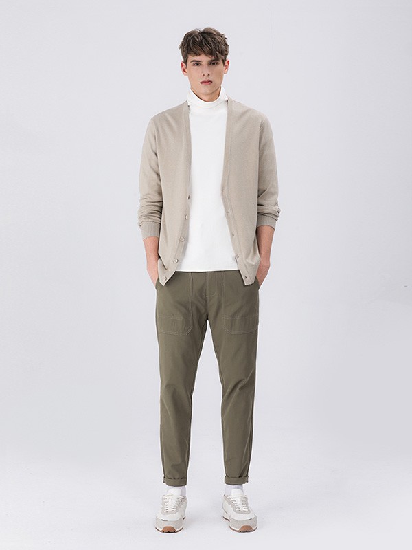 MARKLESS男装2020秋冬季米色纯色针织衫