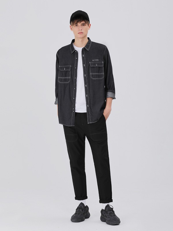 MARKLESS男装2020秋冬季藏蓝色宽松外套