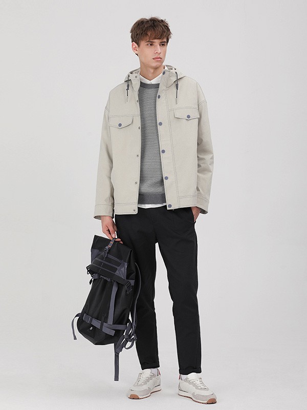 MARKLESS男装2020秋冬季灰色连帽外套