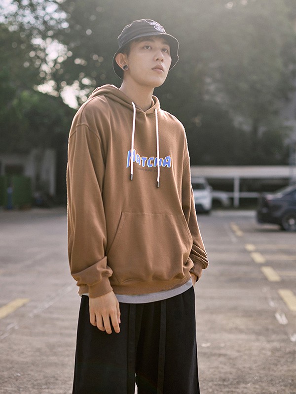 抹茶故事男装2020秋冬季咖啡色印花卫衣