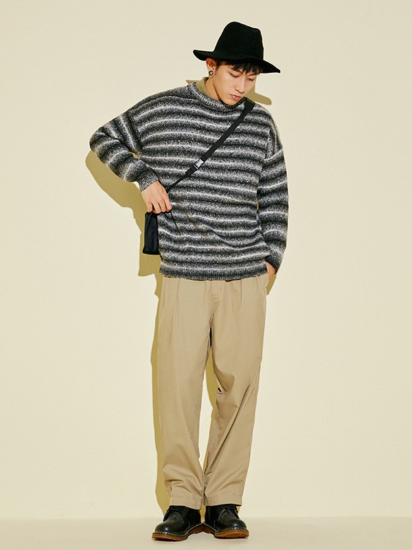 抹茶故事男装2020秋冬季黑色条纹毛衣