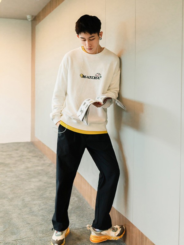 抹茶故事男装2020秋冬季白色印花上衣