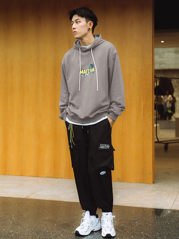 抹茶故事男装2020秋冬季灰色印花卫衣