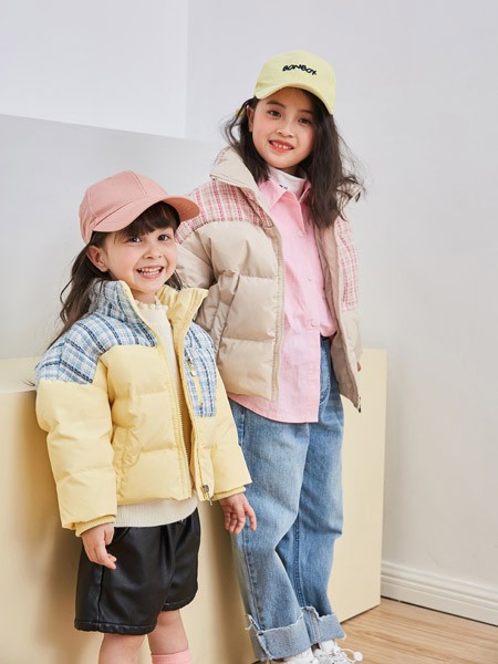 田果果童装2020秋冬季黄色格子羽绒服