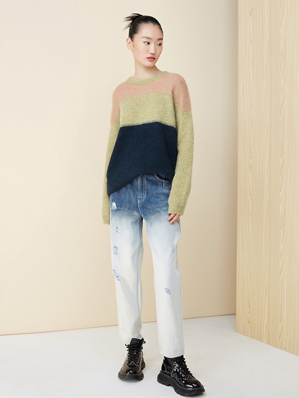 荷高2020秋冬季拼色宽松毛衣