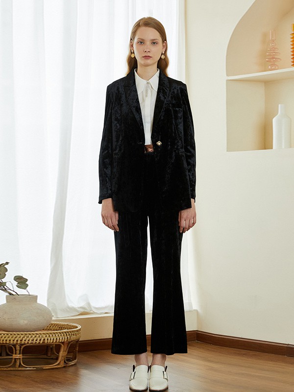 紫淑2020秋冬季黑色印花外套