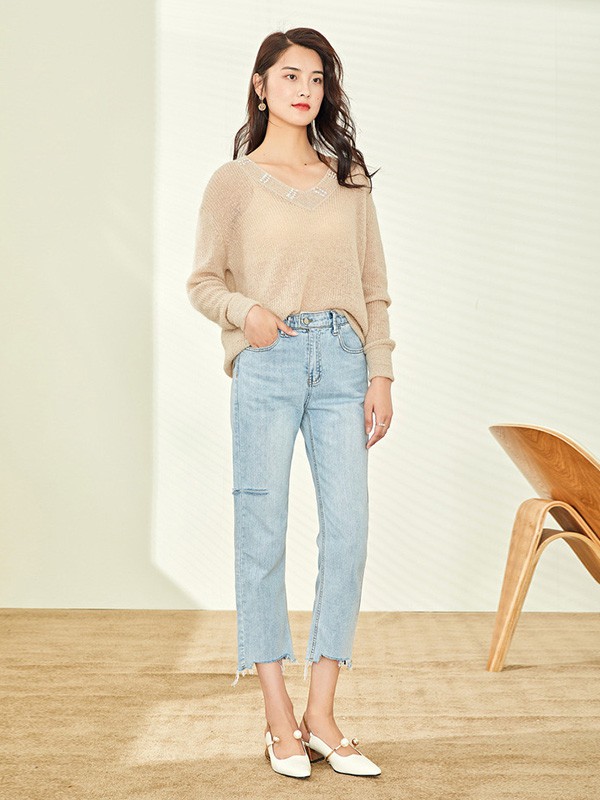 紫淑2020秋冬季卡其色针织衫