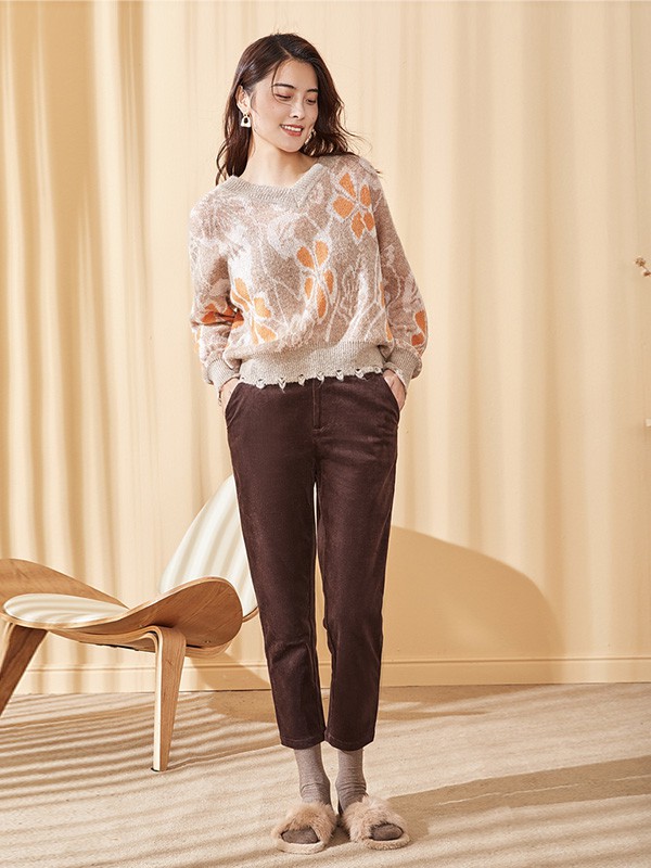 紫淑2020秋冬季拼色图案毛衣