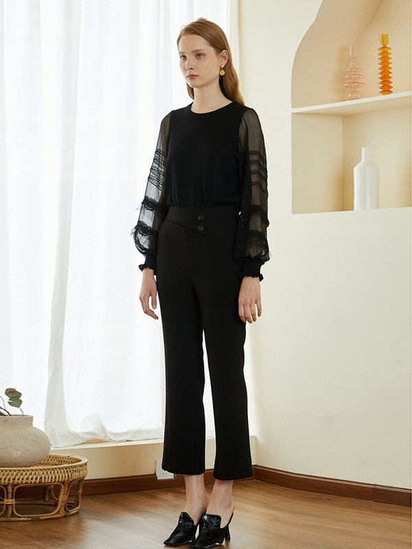 紫淑2020秋冬季黑色拼接上衣