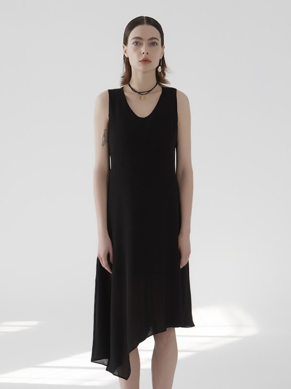 弄影2020秋冬季黄色不对称连衣裙