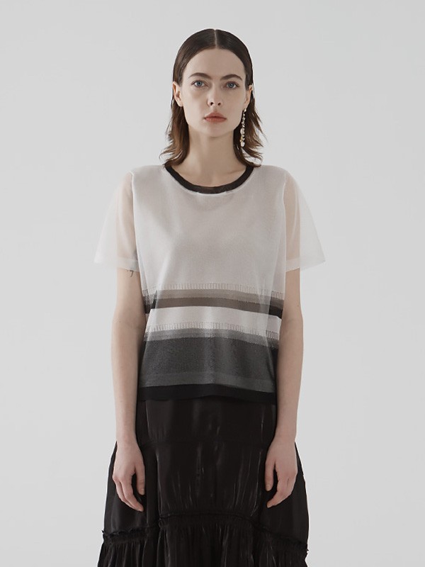 弄影女装2020秋冬季拼色纱网上衣