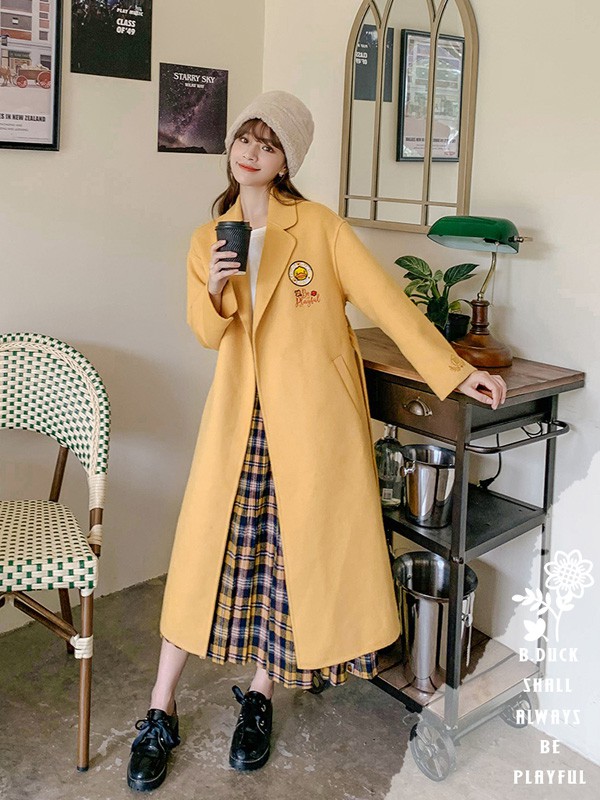 小黄鸭休闲装2020秋冬季黄色长款风衣