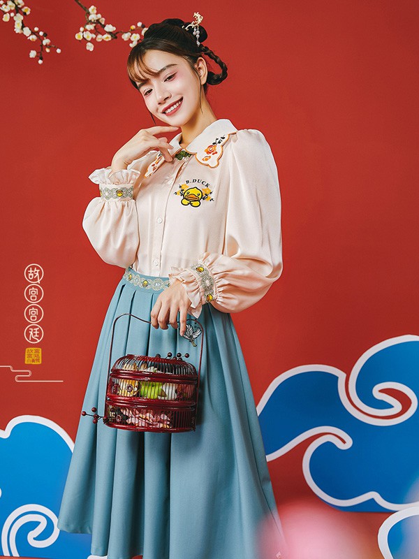 小黄鸭休闲装2020秋冬季粉色刺绣衬衫