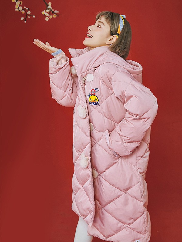 小黄鸭休闲装2020秋冬季粉色纯色羽绒服