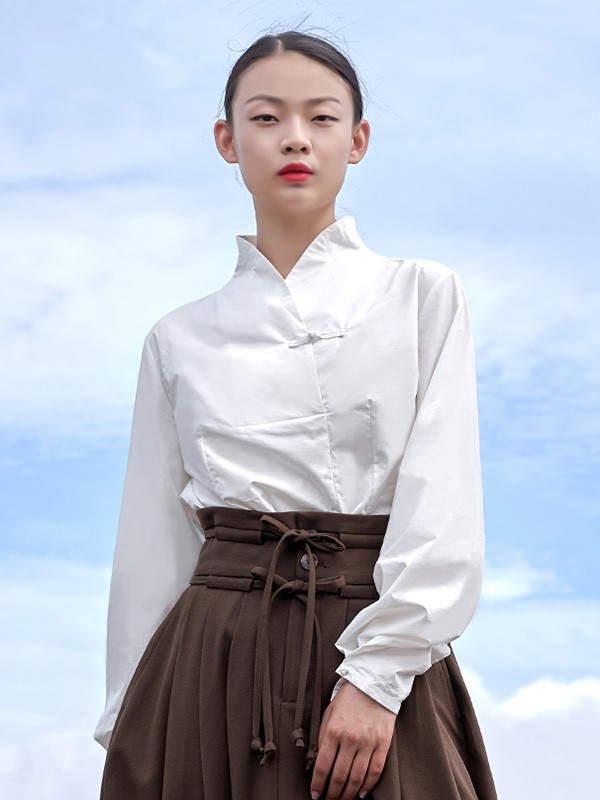 界内界外2020秋冬季白色纯色衬衫