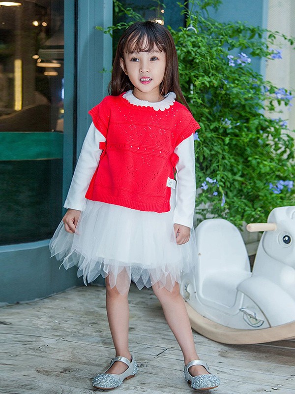 豆豆衣橱2020秋冬季白色纱网连衣裙