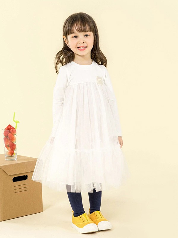 豆豆衣橱2020秋冬季白色纱网连衣裙