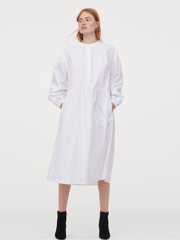 HM2020秋冬季白色长款连衣裙