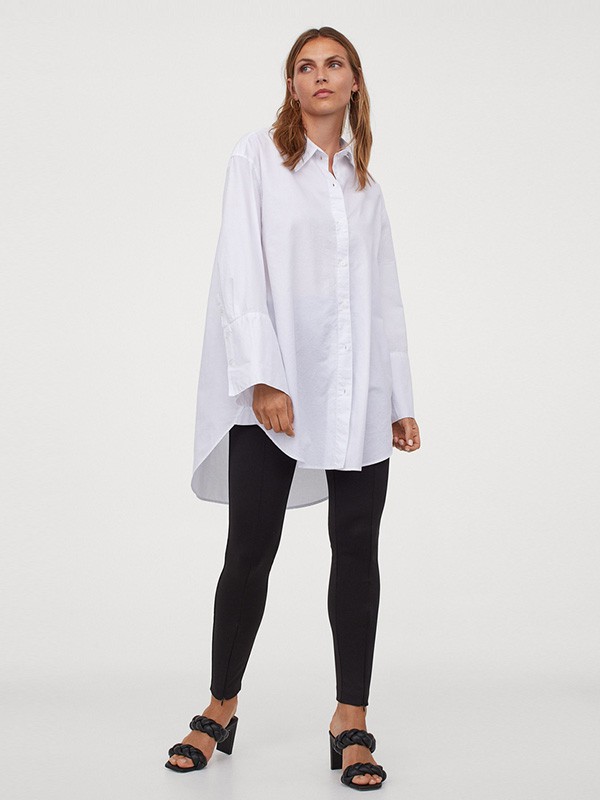 HM海恩斯莫里斯2020秋冬季白色长款衬衫