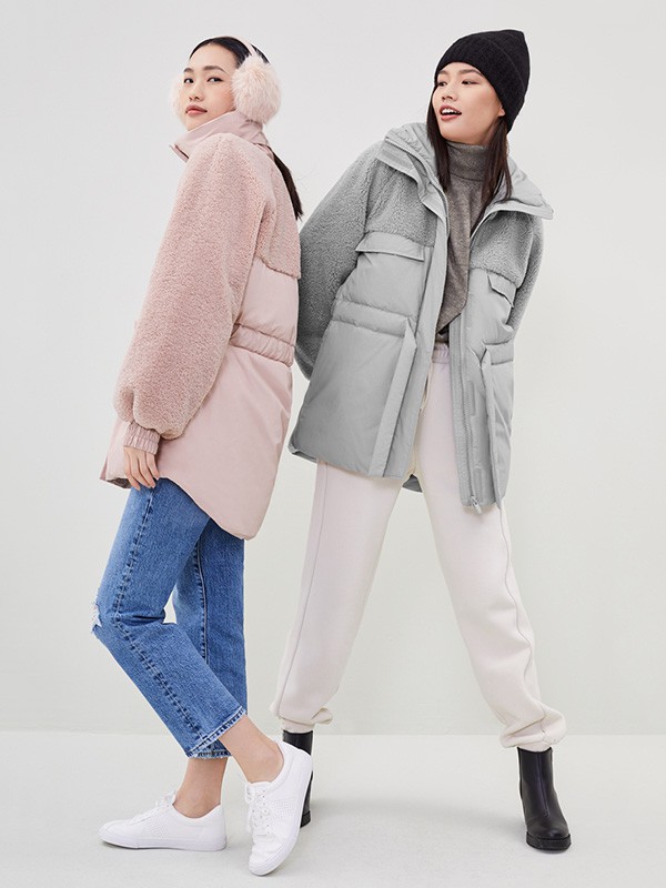 HM海恩斯莫里斯2020秋冬季粉色拼接棉服