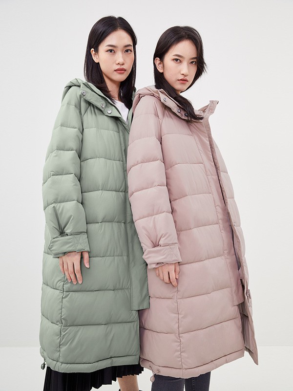 HM海恩斯莫里斯2020秋冬季粉色长款羽绒服