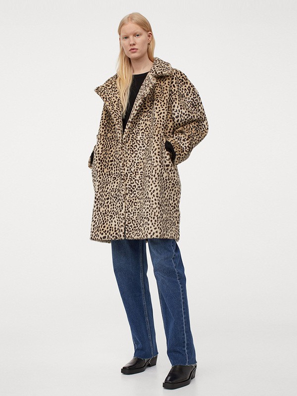 HM海恩斯莫里斯2020秋冬季卡其色动物纹大衣
