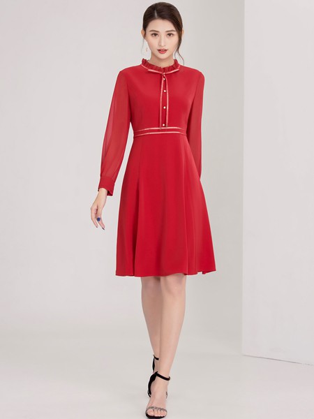 迪丝爱尔2020春夏季红色纯色连衣裙