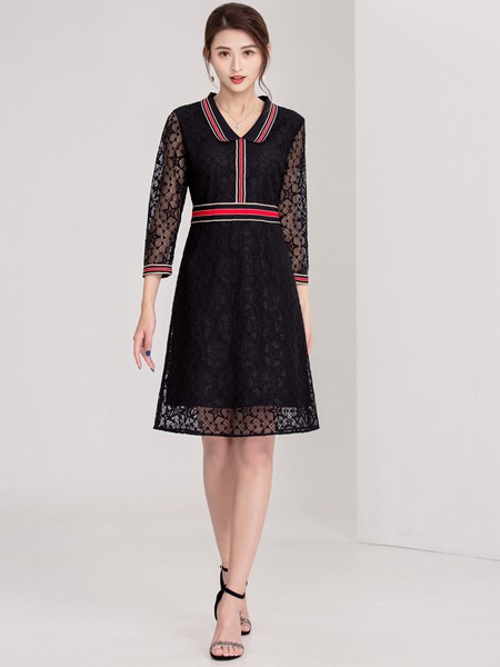 迪丝爱尔2020春夏季黑色纯色连衣裙