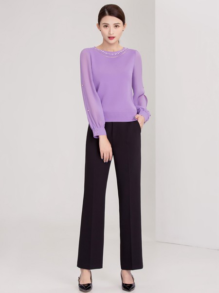 迪丝爱尔2020春夏季紫色纯色上衣