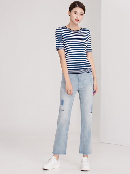 迪丝爱尔2019春夏季蓝色条纹T恤