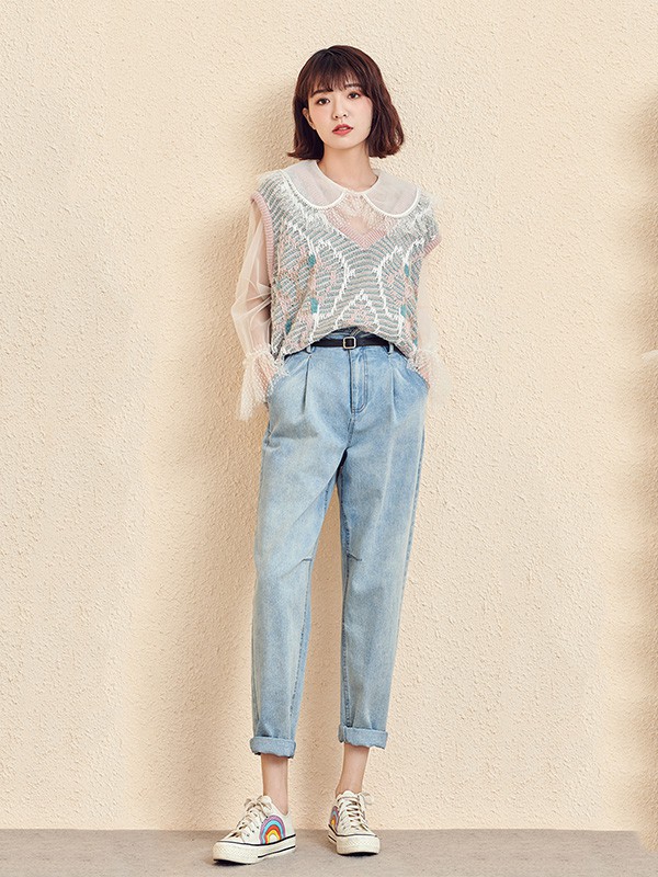 新作女装2020秋冬季粉色撞色背心