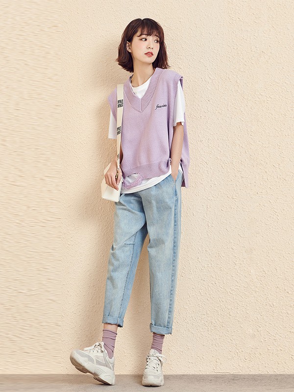 新作女装2020秋冬季紫色背心
