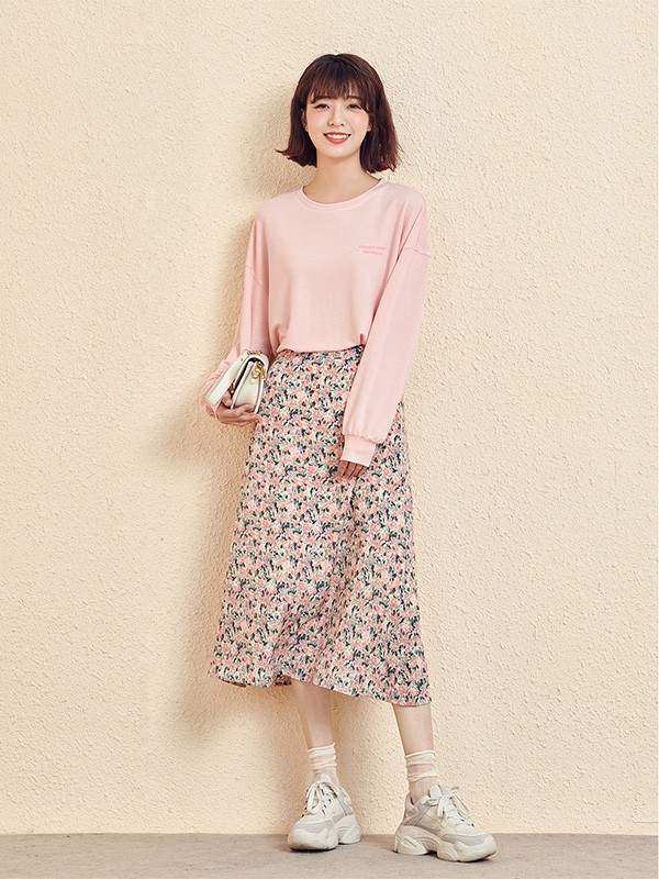 新作女装2020秋冬季粉色纯色上衣