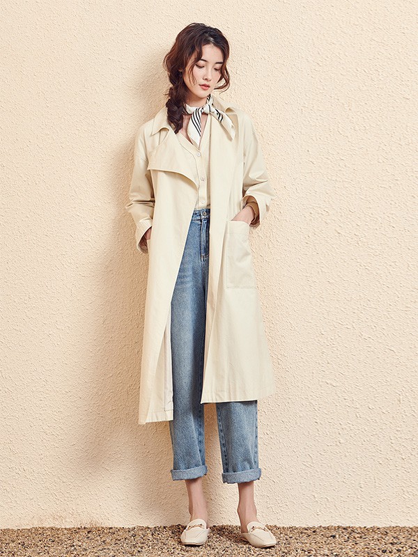 新作女装2020秋冬季米色长款风衣