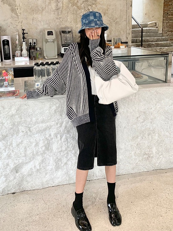 YOUPPIE!女装2020秋冬季黑色条纹外套