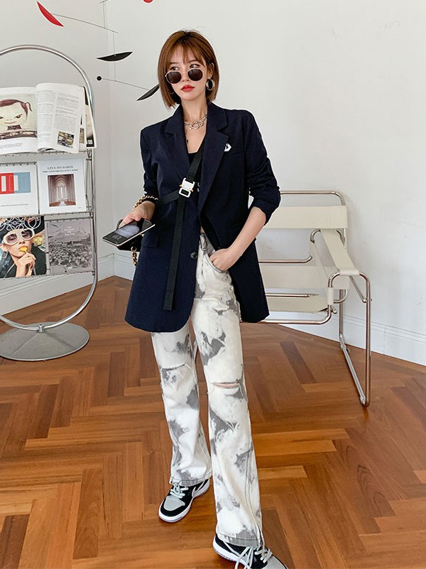 YOUPPIE!女装2020秋冬季藏蓝色纯色外套