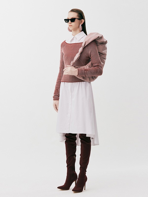 YOUPPIE!女装2020秋冬季粉色暗纹打底衫