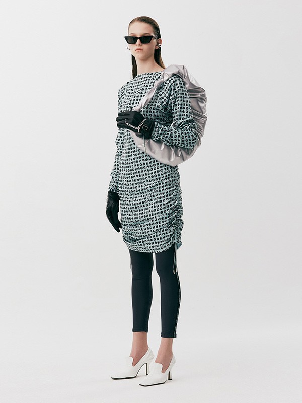 YOUPPIE!女装2020秋冬季绿色印花连衣裙