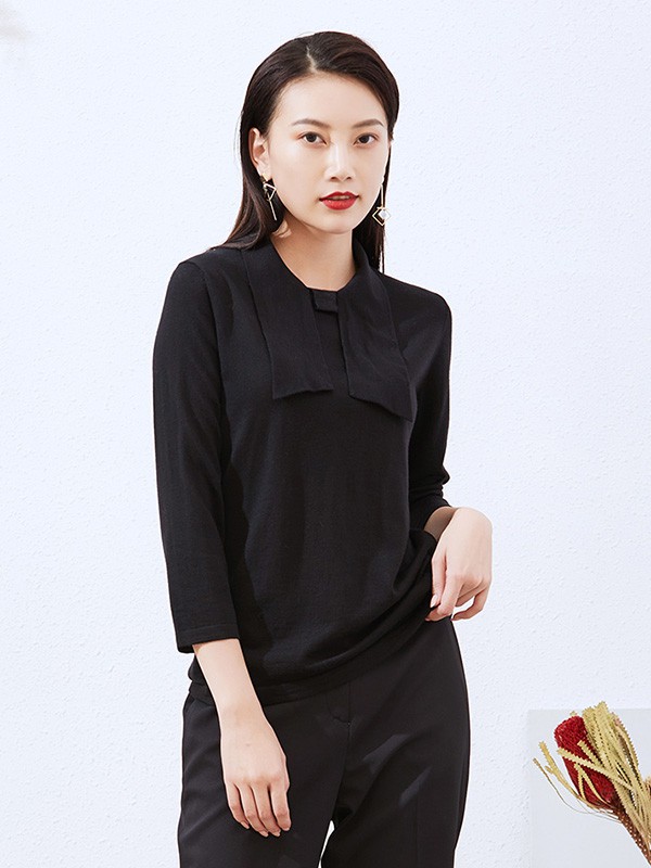 捷恩尼纳女装2020秋冬季黑色纯色上衣