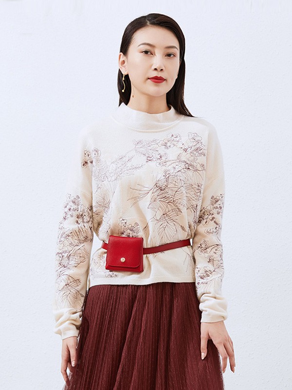 捷恩尼纳女装2020秋冬季米色印花上衣