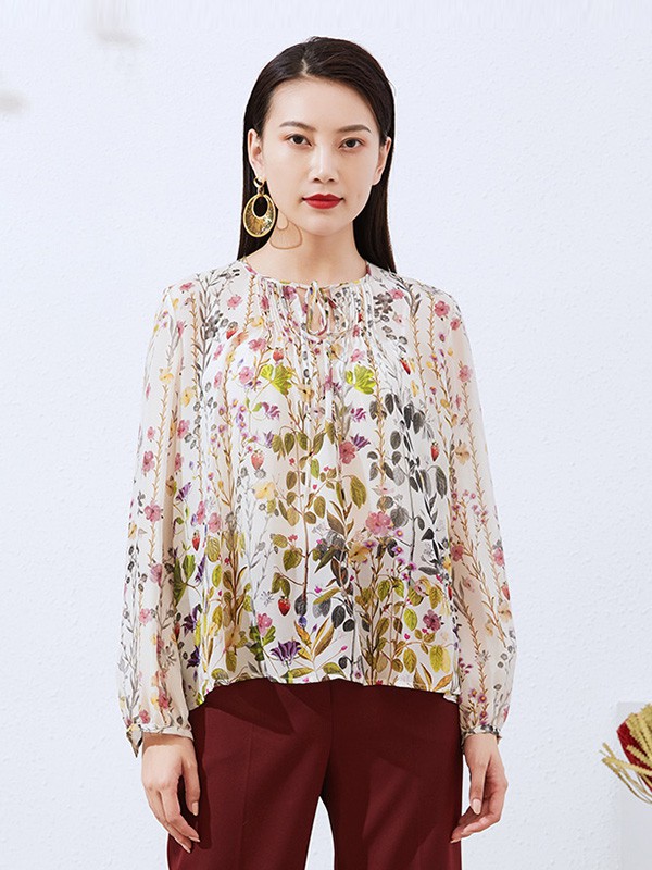 捷恩尼纳女装2020秋冬季拼色印花上衣