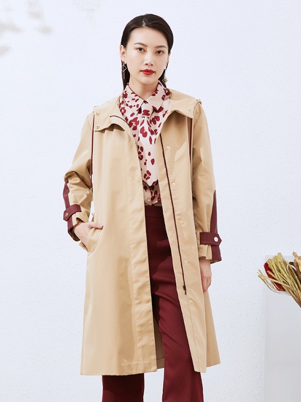 捷恩尼纳女装2020秋冬季卡其色长款外套