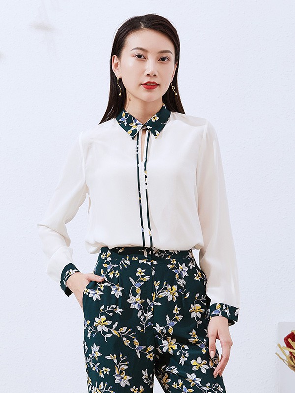 捷恩尼纳女装2020秋冬季白色碎花衬衫