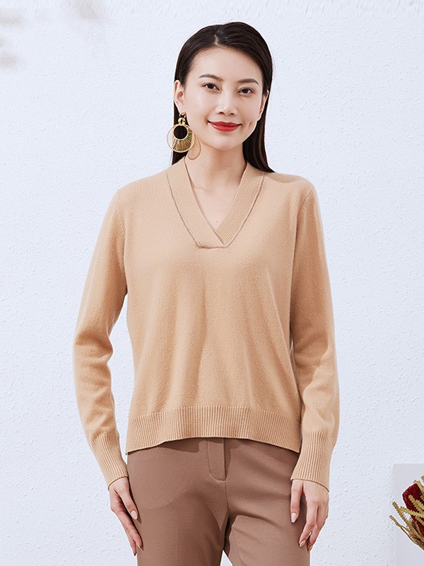 捷恩尼纳女装2020秋冬季卡其色纯色针织衫