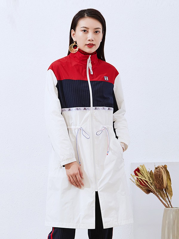 捷恩尼纳女装2020秋冬季拼色长款外套