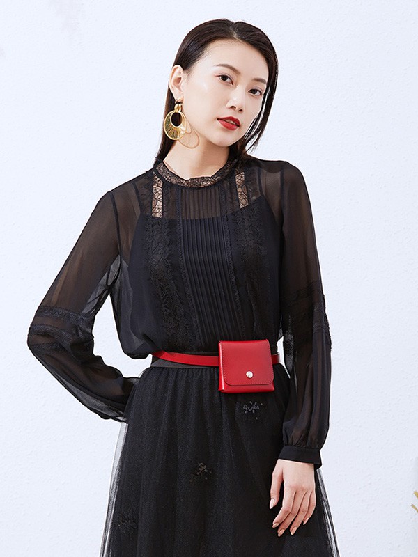 捷恩尼纳女装2020秋冬季黑色纱网上衣