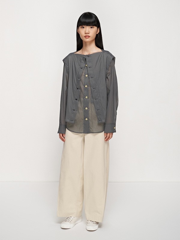 素然2020秋冬季灰色拼接衬衫