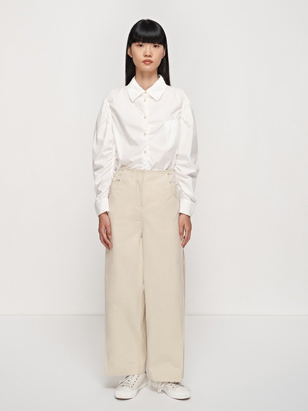 素然2020秋冬季白色泡泡袖衬衫